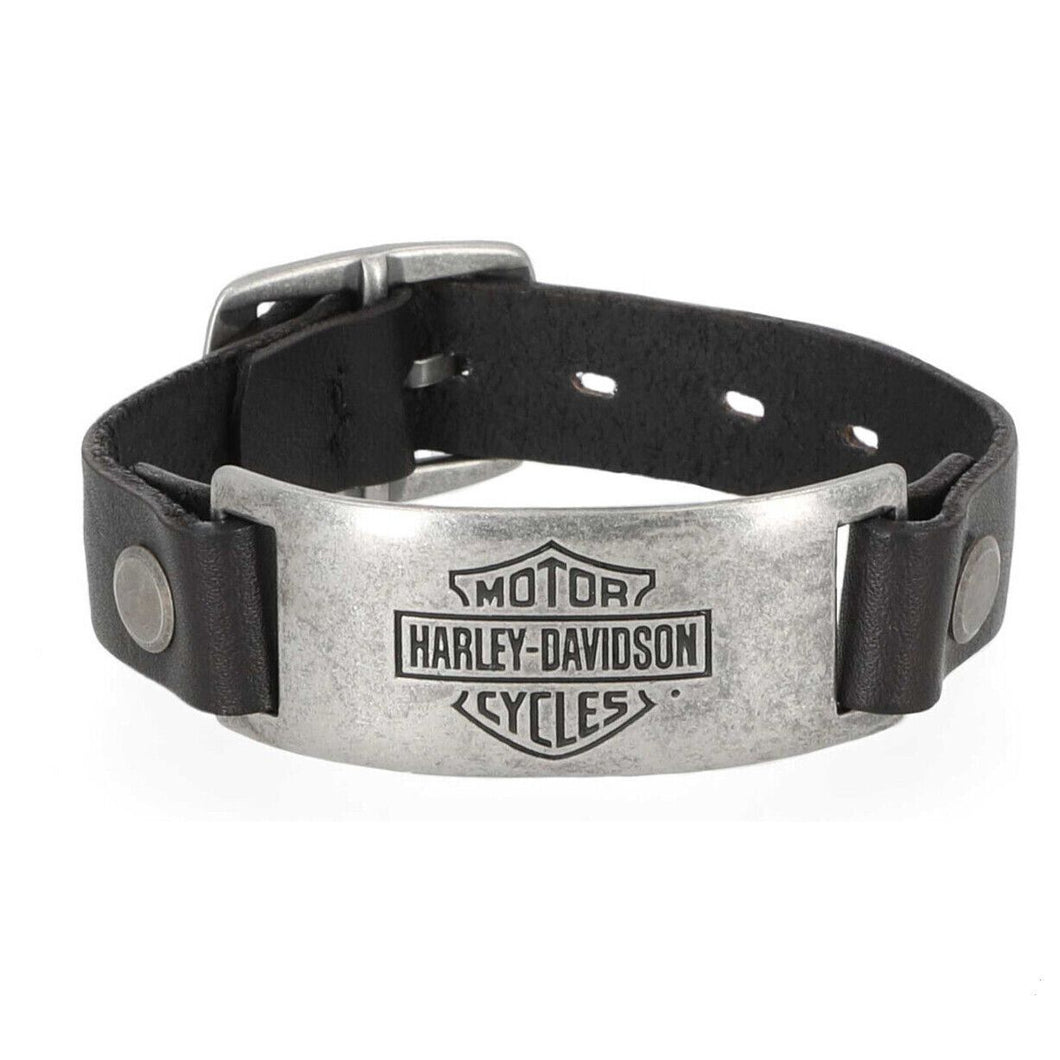 mw-mau609-blksm Harley LEATHER CUFF B&S METAL PLATE BLK SMALL mw-mau609-blksm mw-mau609-blksm